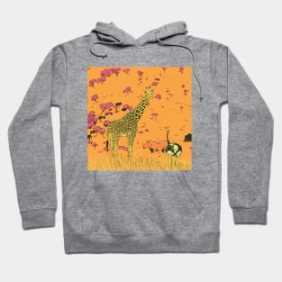 Giraffe, rhinoceros,ostrich in the savannah Hoodie